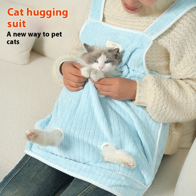 Cat Petting Apron Holding Cat Overcloths