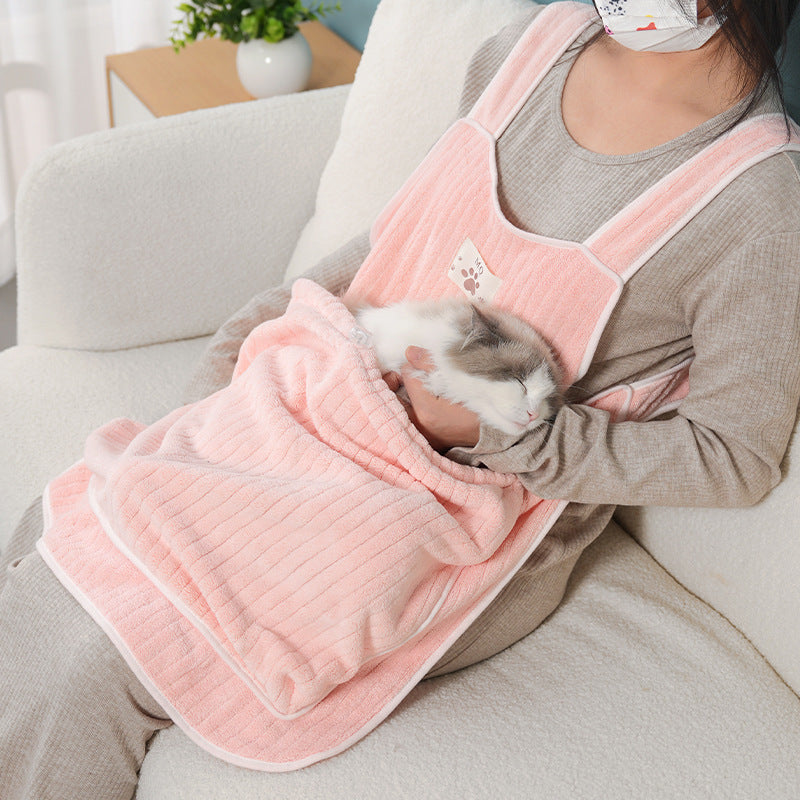 Cat Petting Apron Holding Cat Overcloths