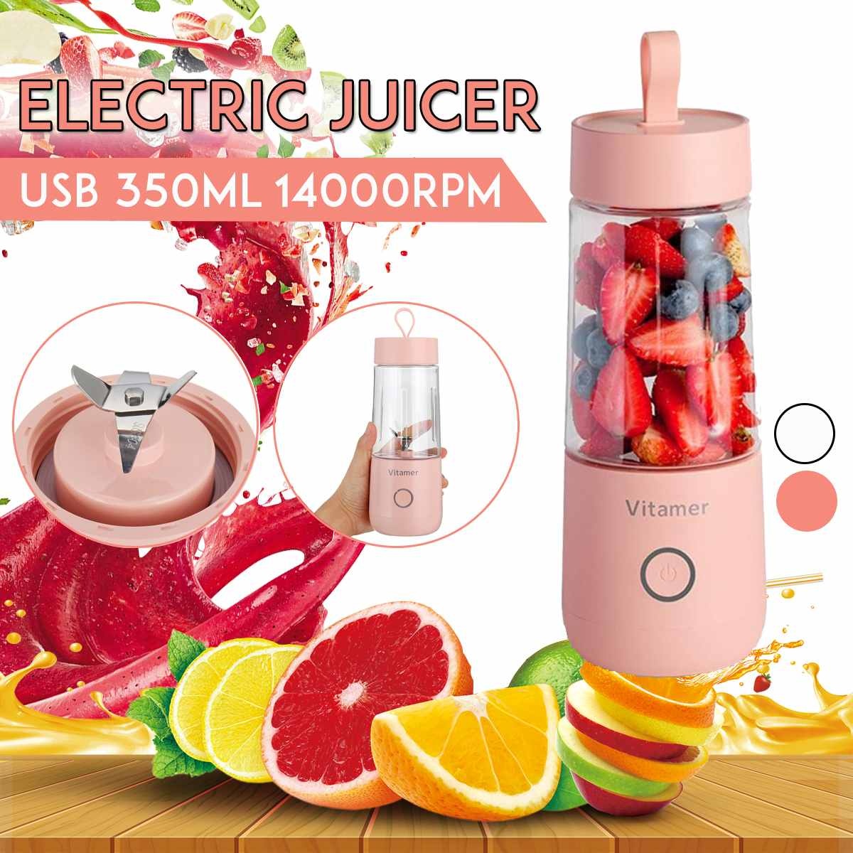 350ml Portable Blender Juicer Electric USB Rechargeable Mixer Smoothie Slushy