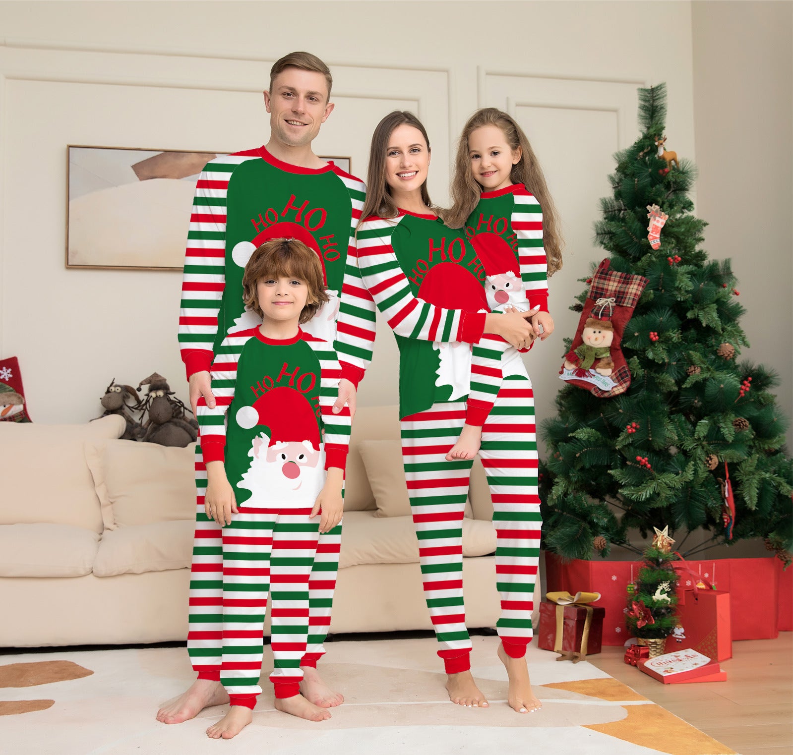 Family Christmas Pajamas Matching Sets Red Stripe Xmas Holiday Sleepwear Outfits