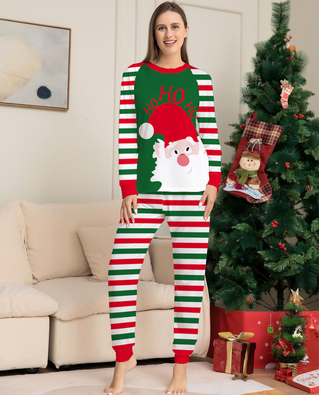 Family Christmas Pajamas Matching Sets Red Stripe Xmas Holiday Sleepwear Outfits